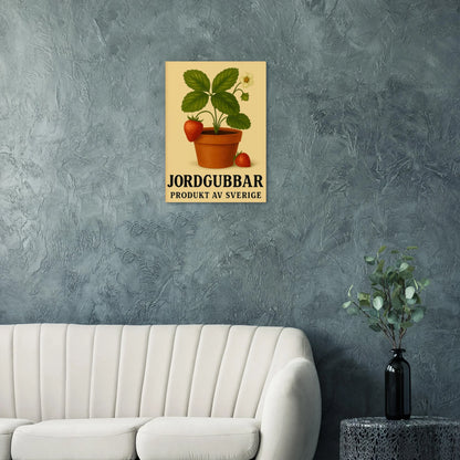 Retro Strawberry Delight: 'Jordgubbar' Swedish Produce Art Print Poster