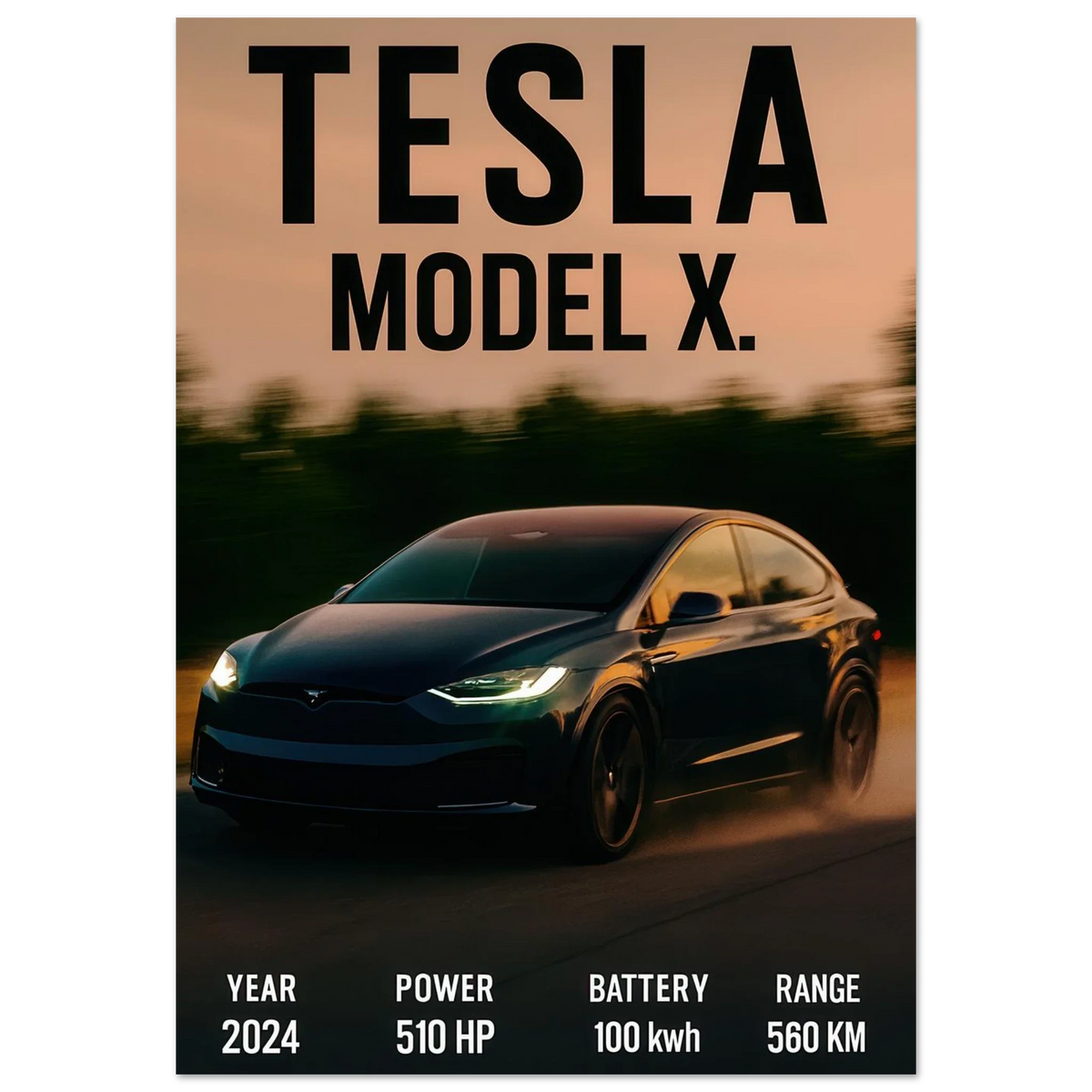 Tesla Model X Konsttryck - Modern Lyx för Väggen med Fenomenal Detaljrikedom
