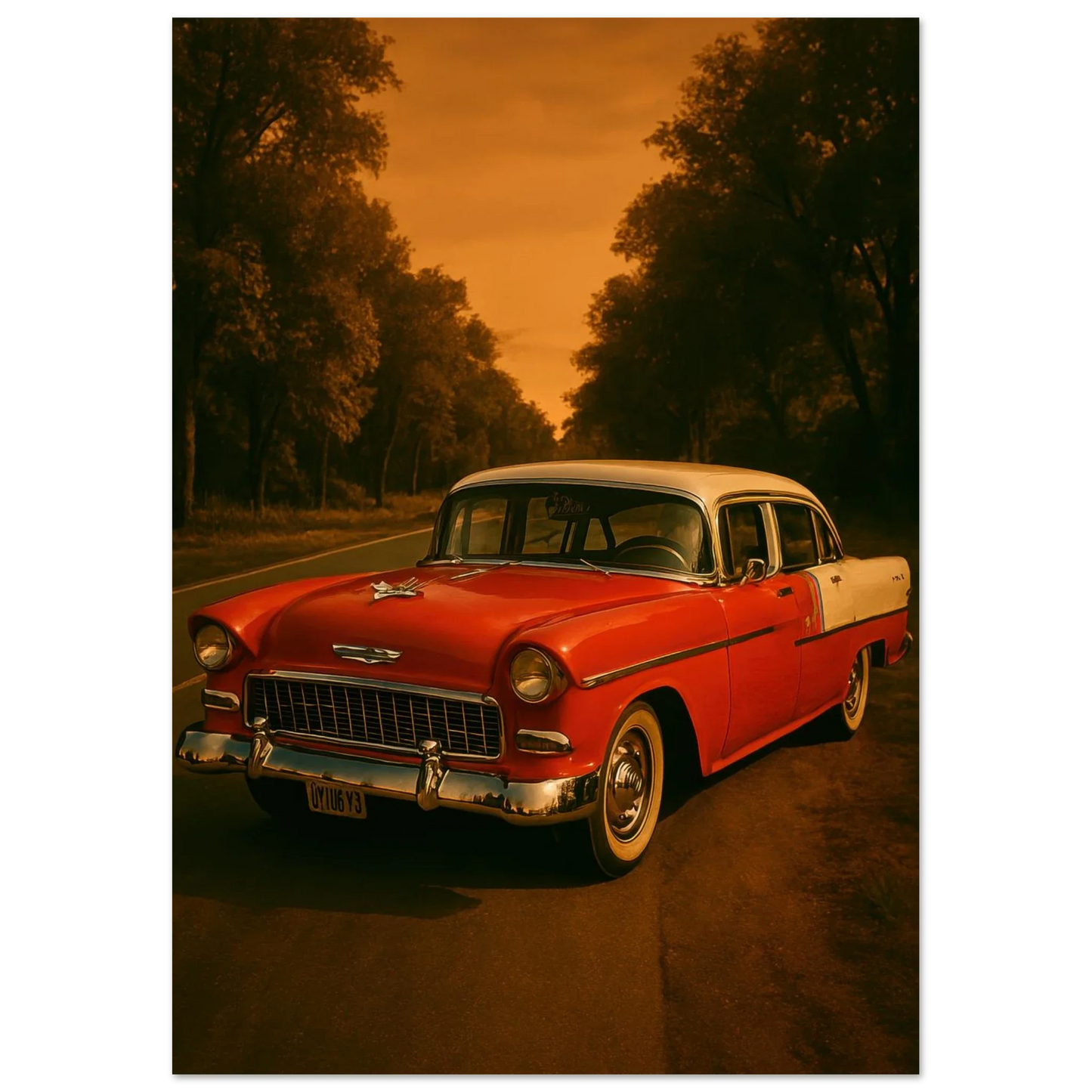 Classic American Muscle Car Poster - Vibrant Red Vintage Auto Art Print in Various Sizes