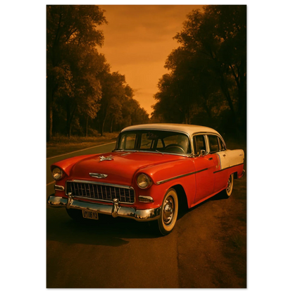 Classic American Muscle Car Poster - Vibrant Red Vintage Auto Art Print in Various Sizes
