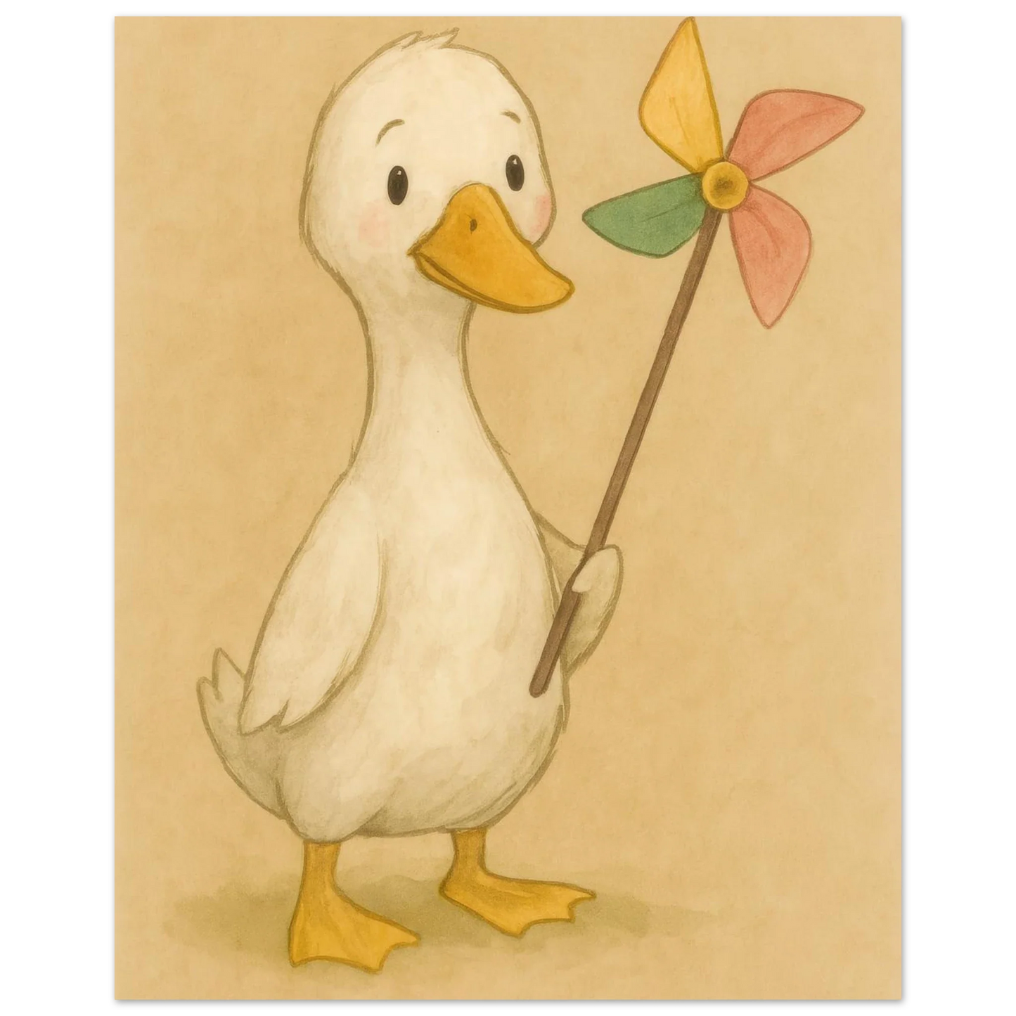 Barnyard Charm: Little Duck with Pinwheel – Vintagestil Poster
