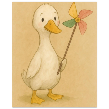 Barnyard Charm: Little Duck with Pinwheel – Vintagestil Poster