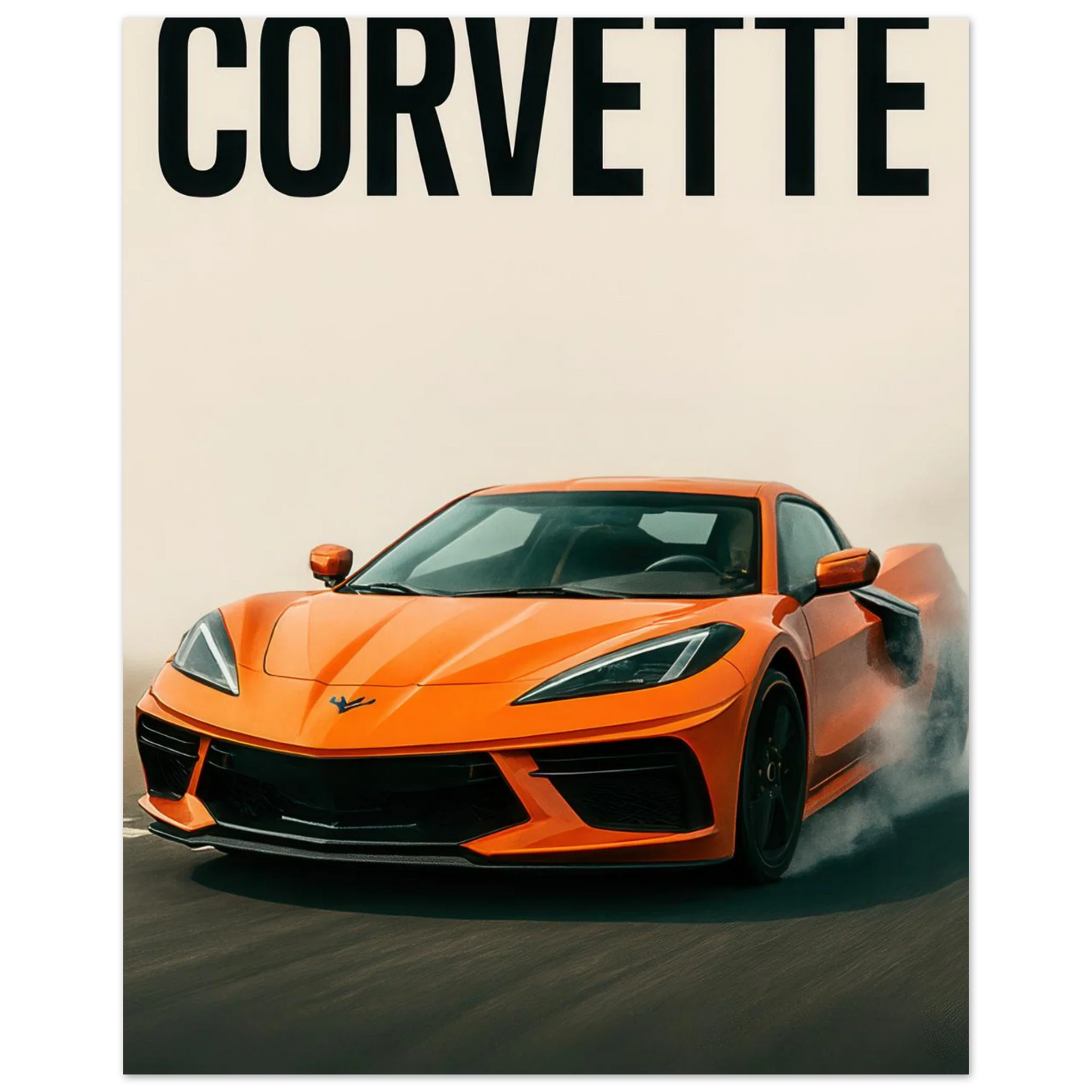 Corvette Stingray Sportbil Affisch: Ikonisk Orange Racing Konsttryck i Premiumkvalitet