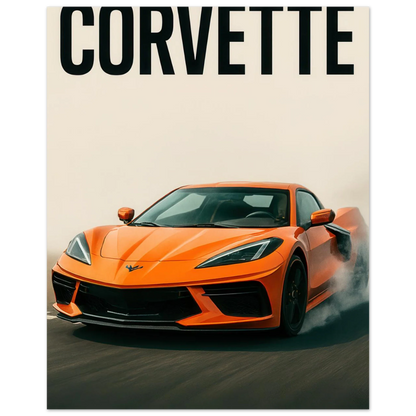 Corvette Stingray Sportbil Affisch: Ikonisk Orange Racing Konsttryck i Premiumkvalitet