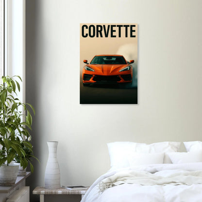 Bilar: Corvette Orange Burnout Print – Dynamisk Väggkonst för Bilentusiasten i Flera Storlekar