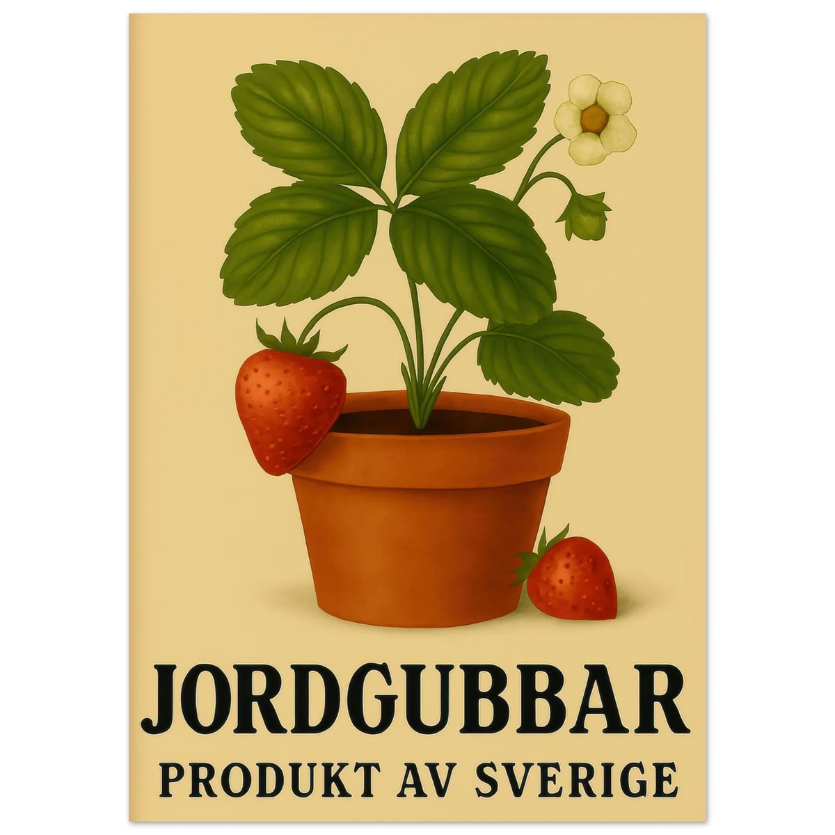Retro Strawberry Delight: 'Jordgubbar' Swedish Produce Art Print Poster