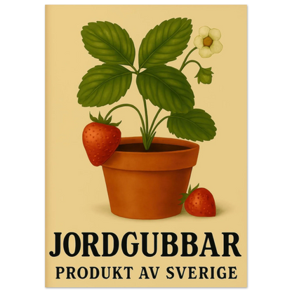 Retro Strawberry Delight: 'Jordgubbar' Swedish Produce Art Print Poster