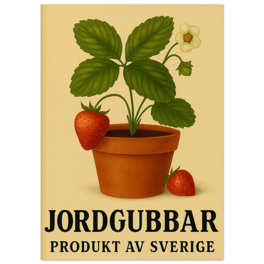 Retro Strawberry Delight: 'Jordgubbar' Swedish Produce Art Print Poster