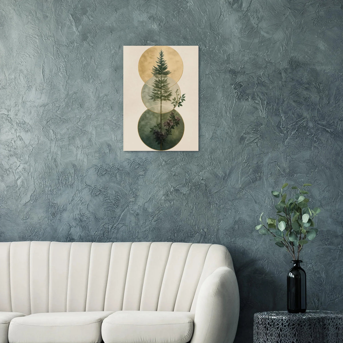 Zen Forest Harmony Abstract Art Poster – Nature-Inspired Green & Gold Modern Wall Decor in Multiple Sizes