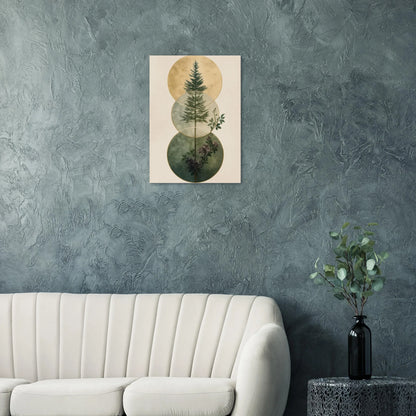Zen Forest Harmony Abstract Art Poster – Nature-Inspired Green & Gold Modern Wall Decor in Multiple Sizes