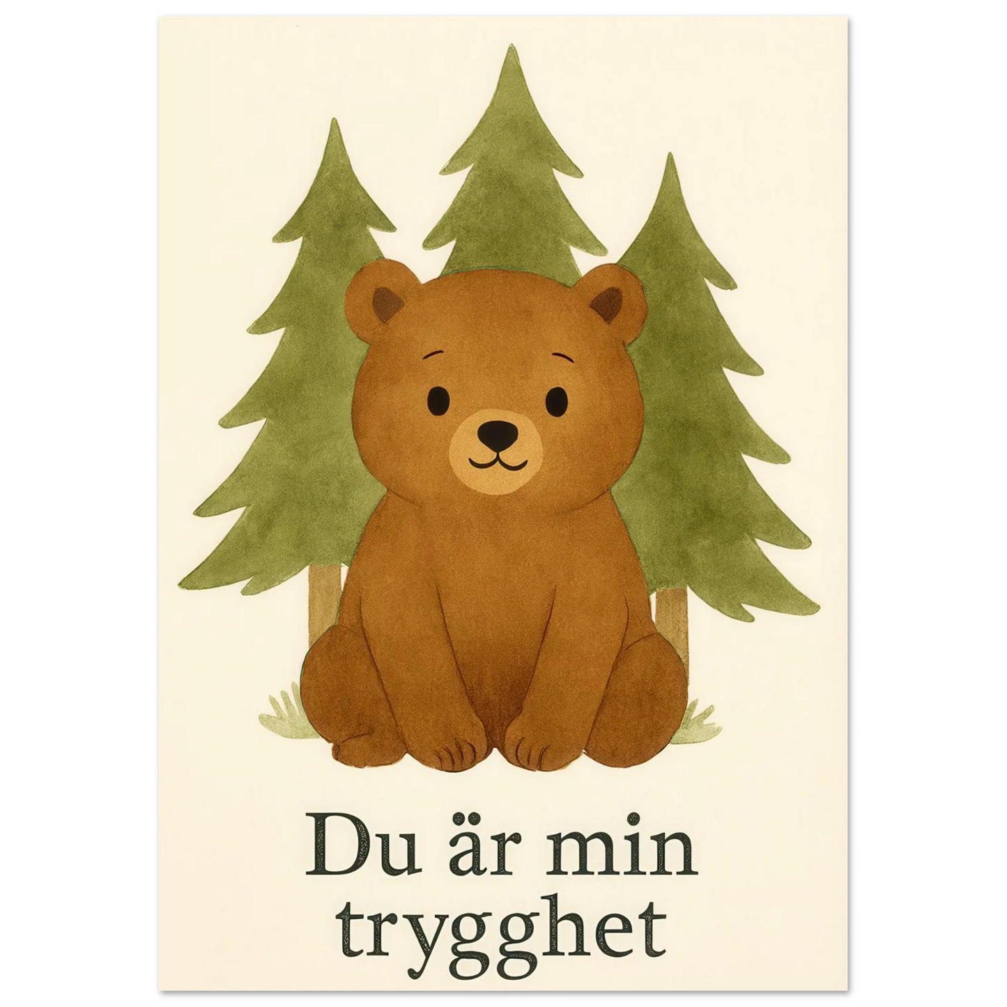Söt Björnskog – "Du är min trygghet" Konsttryck – Charmig Barntavla i Valfri Storlek