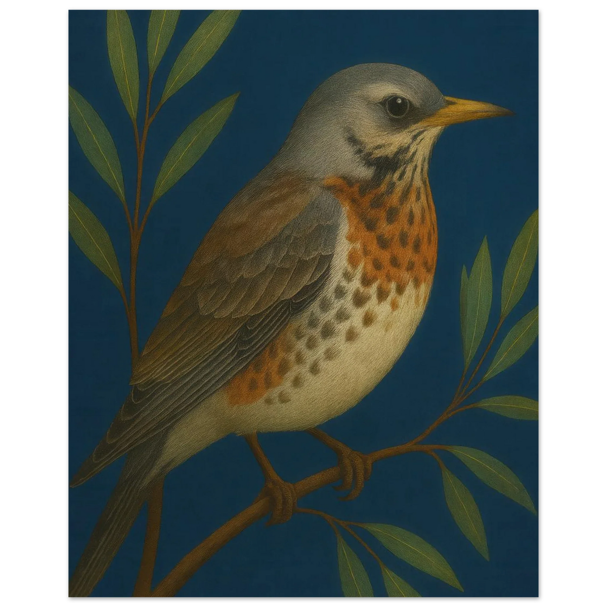 Fieldfare Bird on Branch Art Print – Vibrant Woodland Wildlife Wall Decor for Nature Lovers, in Various Sizes