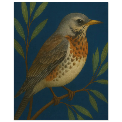 Fieldfare Bird on Branch Art Print – Vibrant Woodland Wildlife Wall Decor for Nature Lovers, in Various Sizes