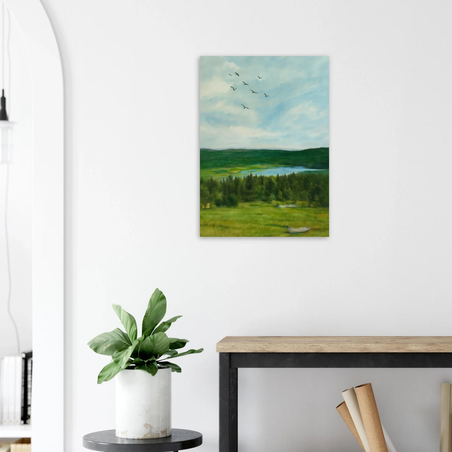 Nordic Serenity: Lake, Forest & Birds Premium Art Print – Choose Your Perfect Size