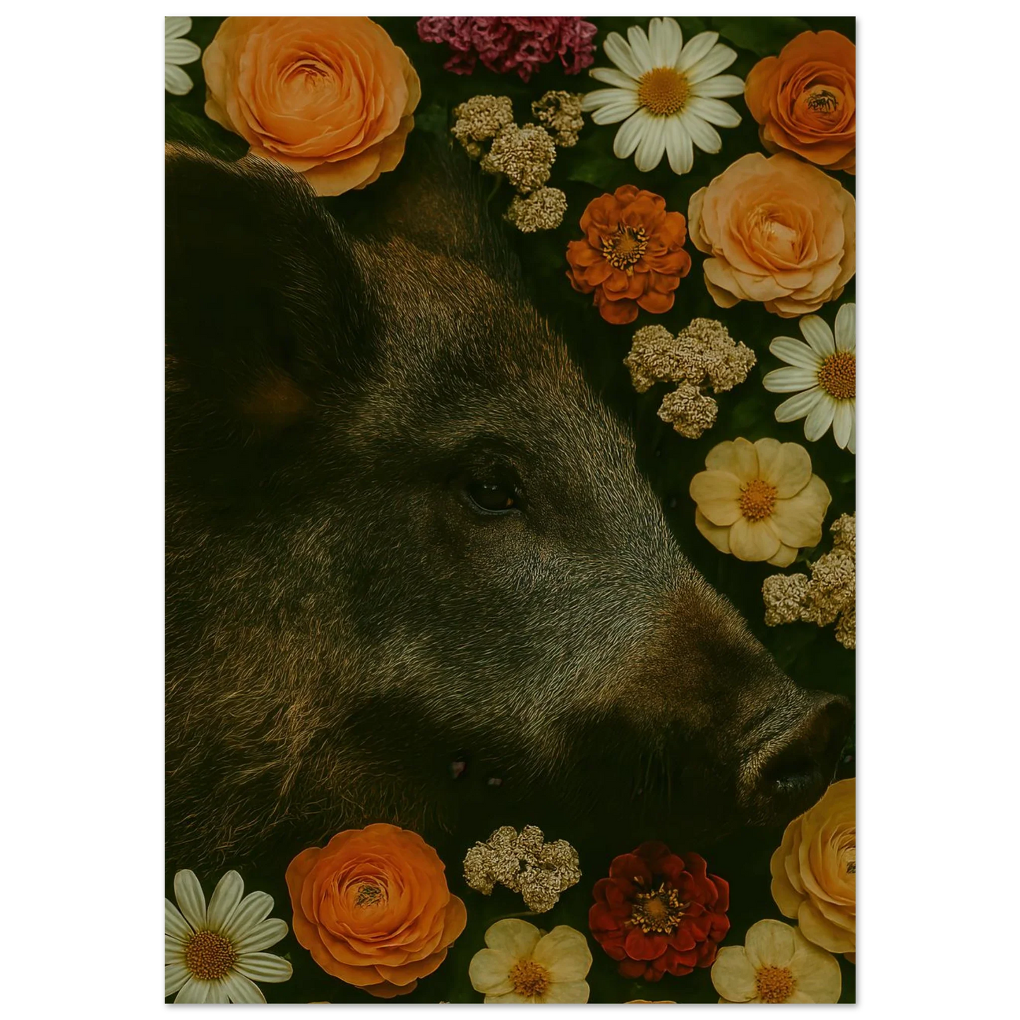Vildsvin i Blomsteräng Konsttryck – En Djurisk Symfoni av Färger