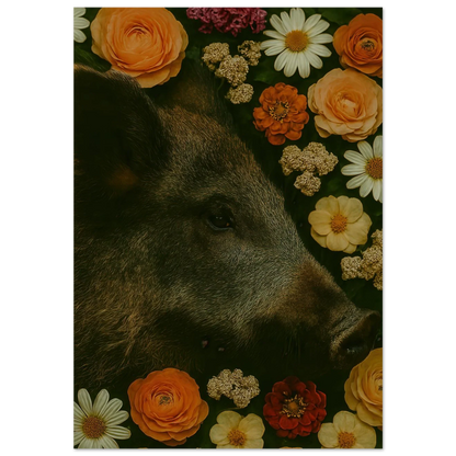 Vildsvin i Blomsteräng Konsttryck – En Djurisk Symfoni av Färger