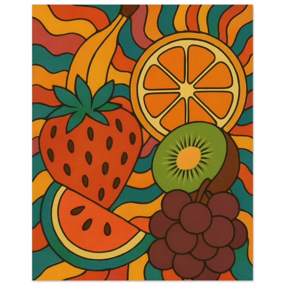Frukter – Retro Fruity Swirls Art Print for a Pop of Vibrant Color