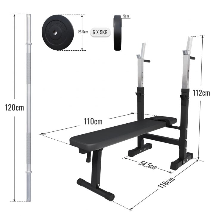 Bänkpress Paket 38 kg – Skivstång, Vikter & Bänk för Hemmagym