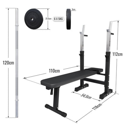 Bänkpress Paket 38 kg – Skivstång, Vikter & Bänk för Hemmagym