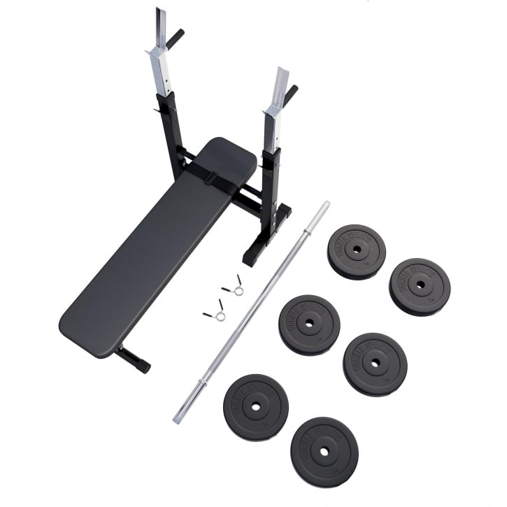 Bänkpress Paket 38 kg – Skivstång, Vikter & Bänk för Hemmagym
