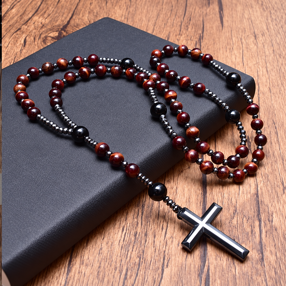 Stone Bead Cross Necklace