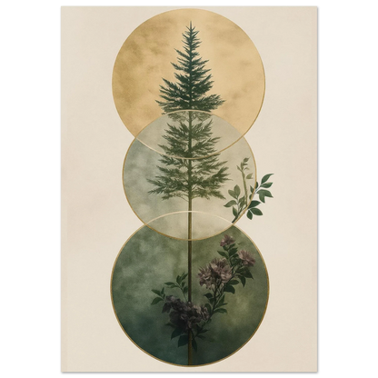 Zen Forest Harmony Abstract Art Poster – Nature-Inspired Green & Gold Modern Wall Decor in Multiple Sizes