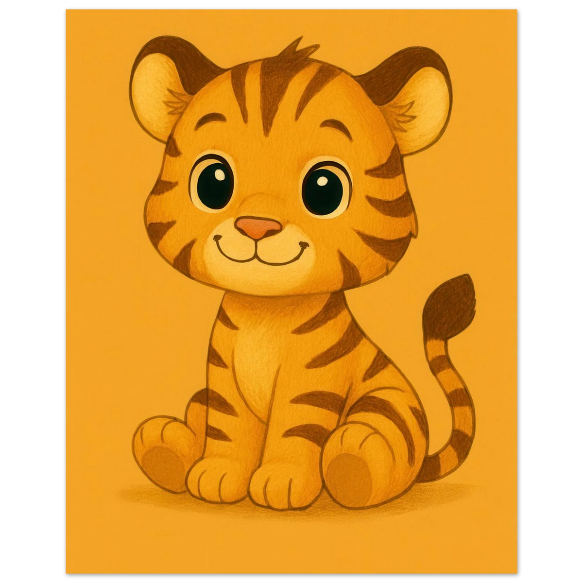 Söt Liten Tiger Valp Konsttryck | Charmig Barnrums Väggdekoration | Premium Halvblank Poster