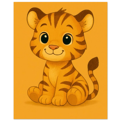 Söt Liten Tiger Valp Konsttryck | Charmig Barnrums Väggdekoration | Premium Halvblank Poster
