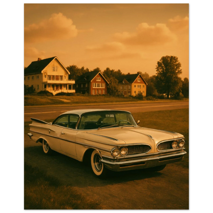 Retro Sunset Drive Poster - Vintage Car Art Print in Warm Sepia Tones, Available in 29 Sizes