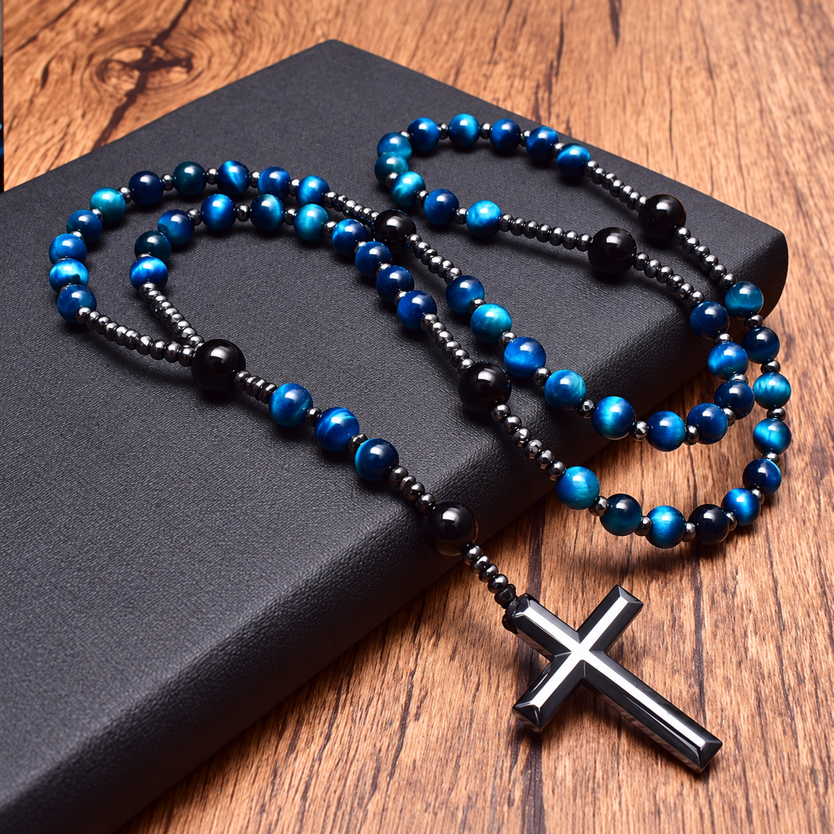 Stone Bead Cross Necklace