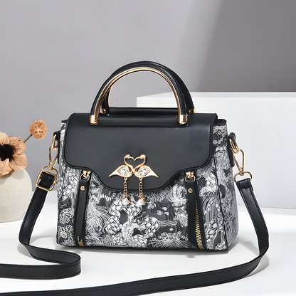 Bird-Charm Printed Shoulder Bag