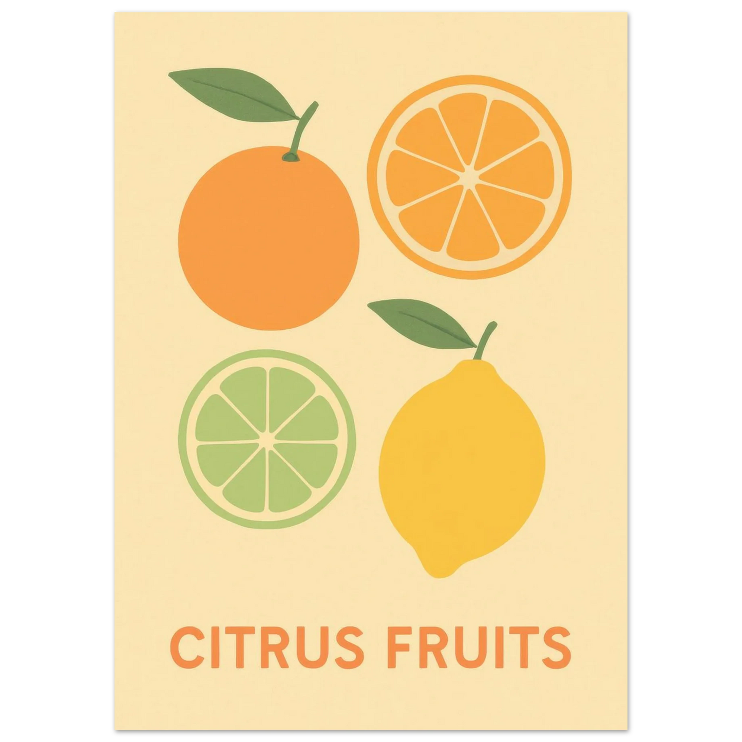 Retro Citrus Fruits Art Print – Zesty Kitchen Decor Poster in Your Choice of Size