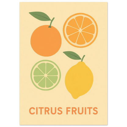 Retro Citrus Fruits Art Print – Zesty Kitchen Decor Poster in Your Choice of Size
