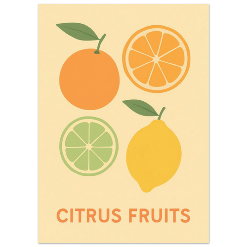 Retro Citrus Fruits Art Print – Zesty Kitchen Decor Poster in Your Choice of Size