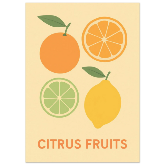 Retro Citrus Fruits Art Print – Zesty Kitchen Decor Poster in Your Choice of Size