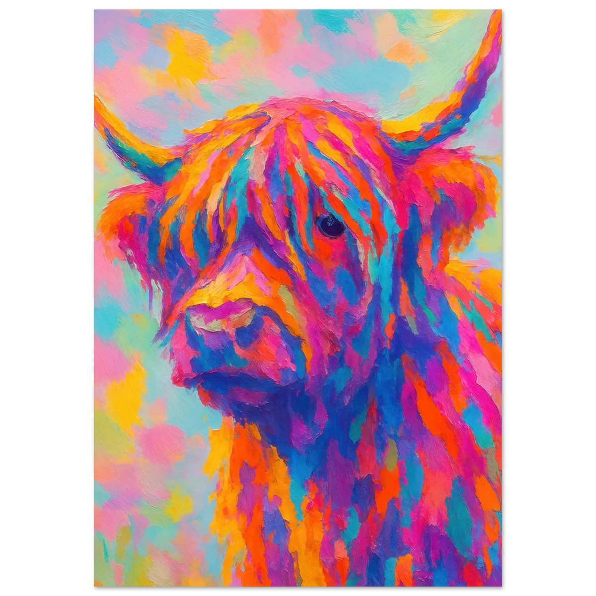 Djur: Vibrant Pop Art Highland Cow Print – Colorful Abstract Animal Wall Art for Modern Homes