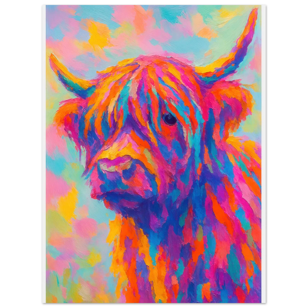 Djur: Vibrant Pop Art Highland Cow Print – Colorful Abstract Animal Wall Art for Modern Homes