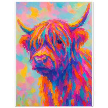 Djur: Vibrant Pop Art Highland Cow Print – Colorful Abstract Animal Wall Art for Modern Homes