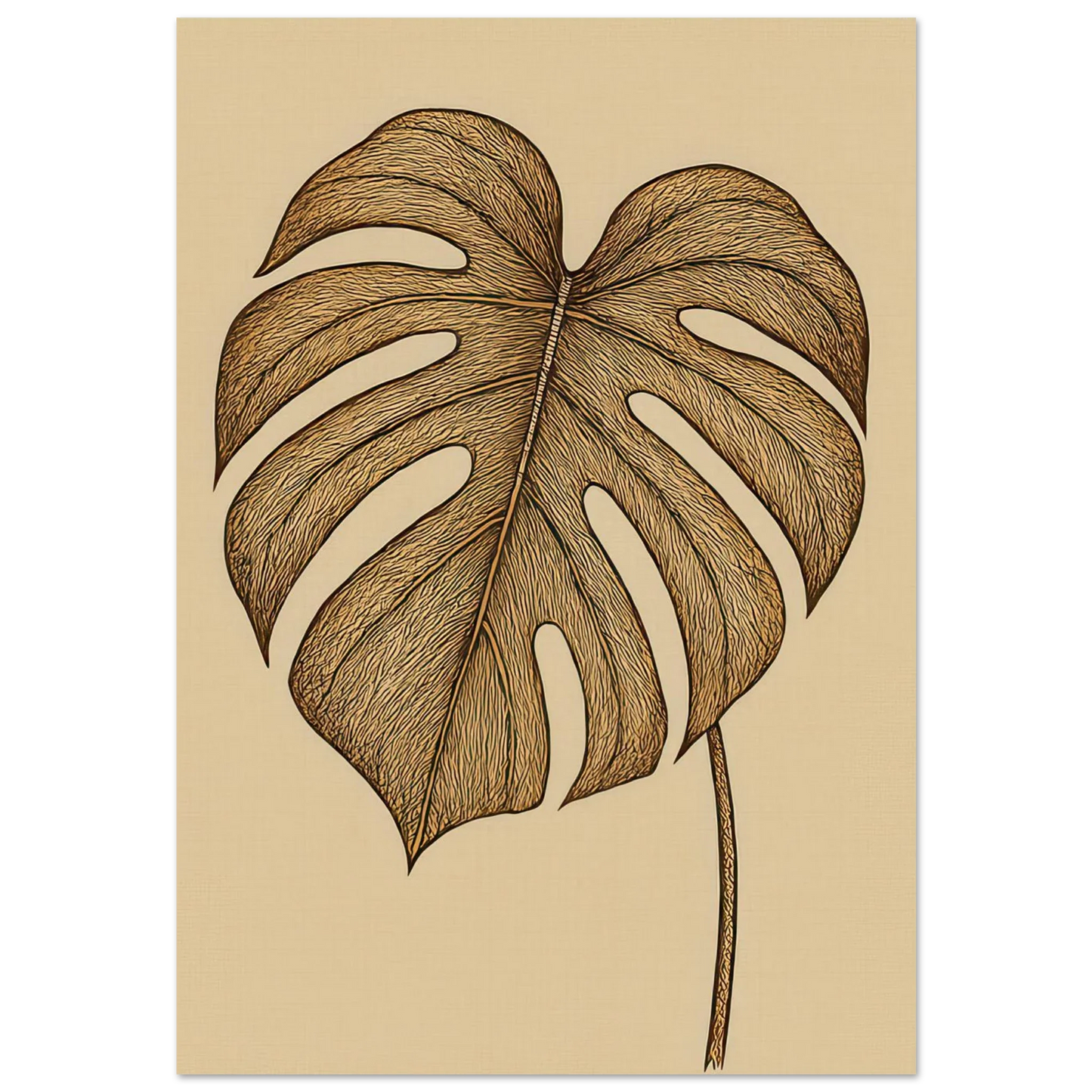 Frukter: Elegant Monstera Leaf Art Print – Elevate Your Space with Nature's Golden Touch, Available in Multiple Sizes