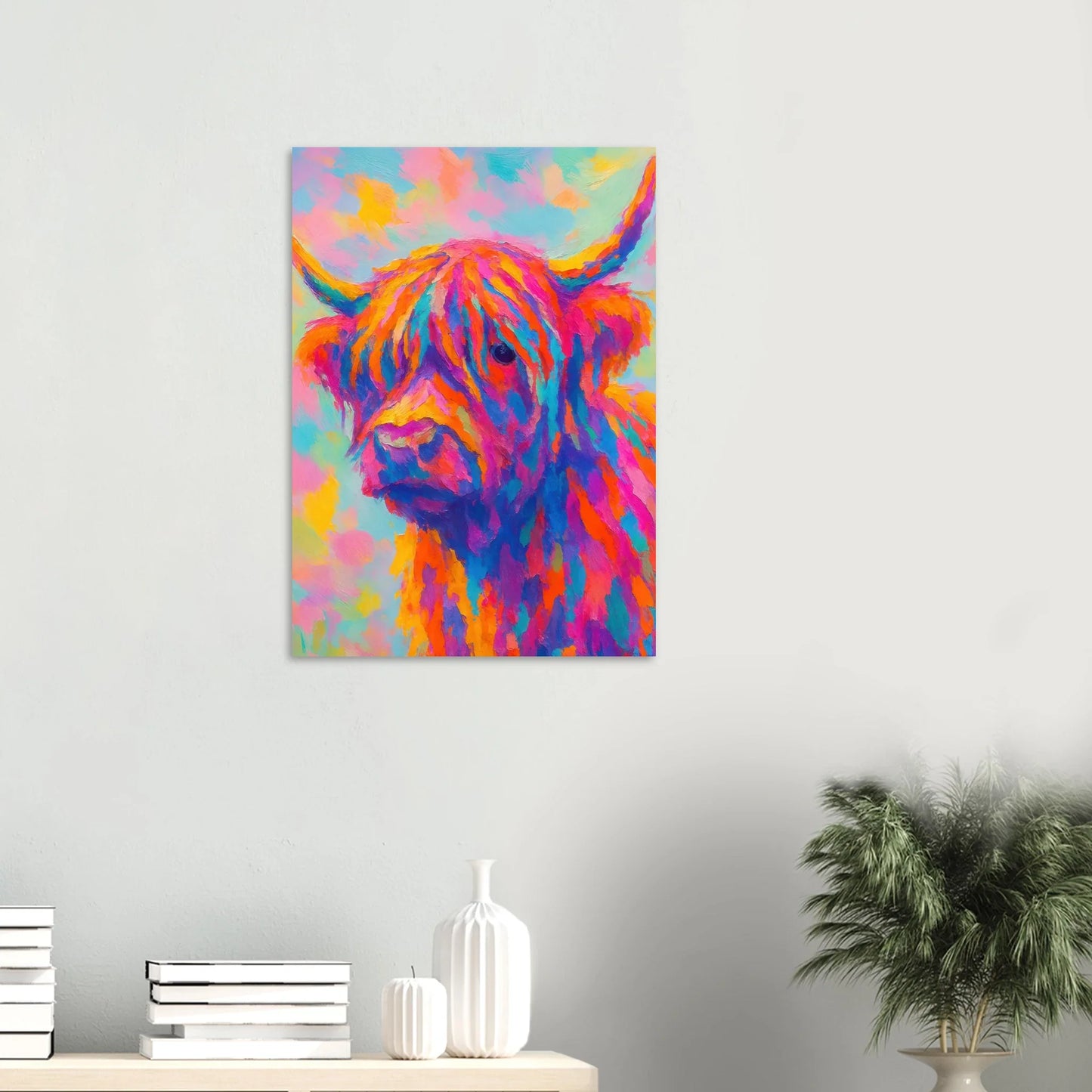 Djur: Vibrant Pop Art Highland Cow Print – Colorful Abstract Animal Wall Art for Modern Homes