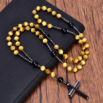 Stone Bead Cross Necklace