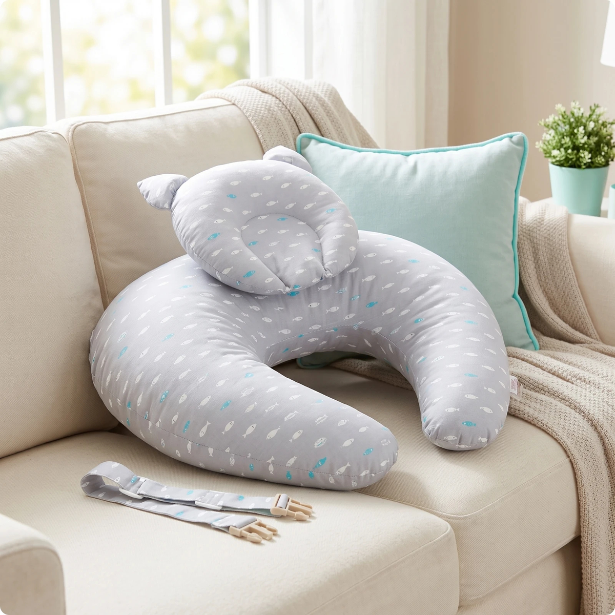 Adjustable Nursing Pillow with Baby Headrest