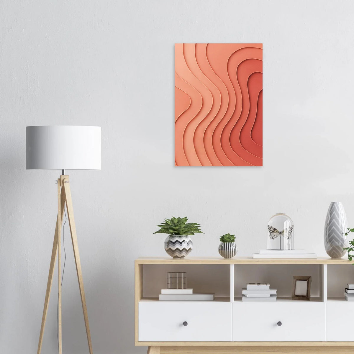 Abstrakt Vågmönster Poster: Minimalistisk Konst i Varme Aprikostoner – Välj Din Perfekta Storlek