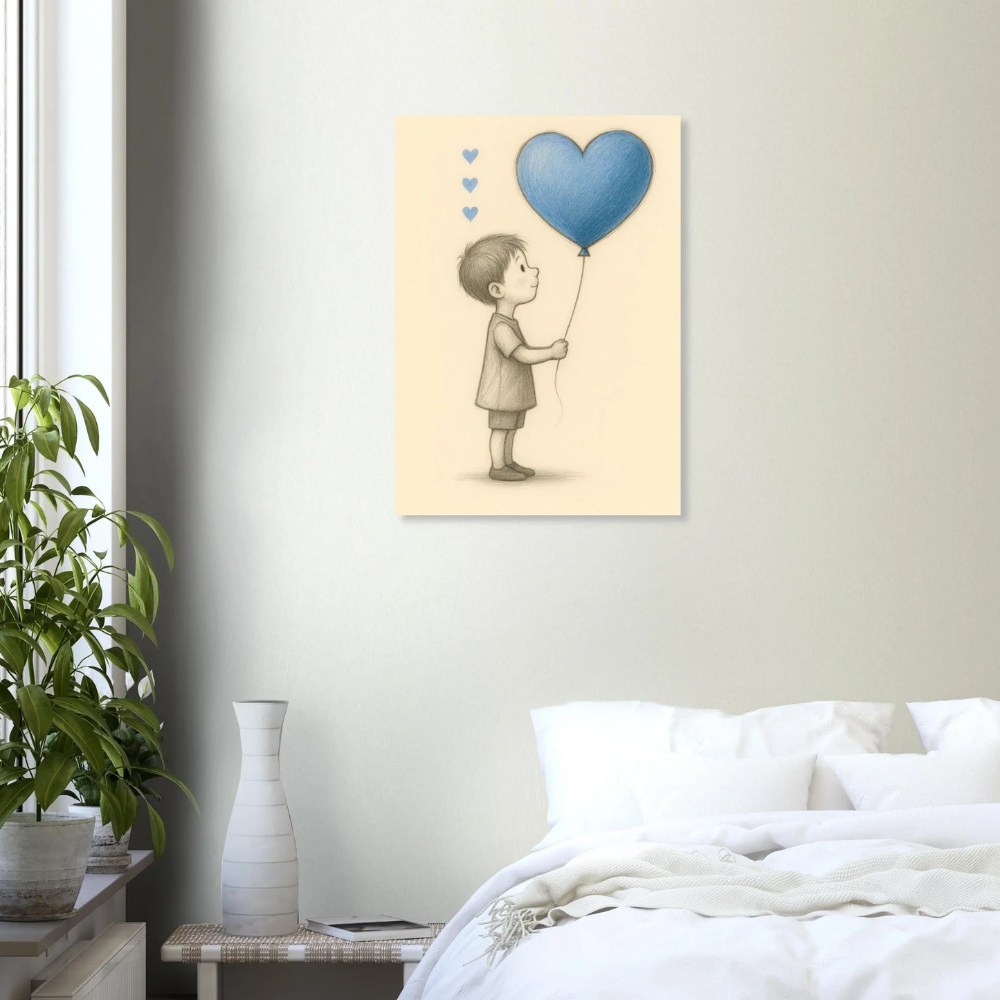 "A Little Love" Konsttryck – Charmig Barnillustration med Hjärteballong, Perfekt för Barnrummet i Olika Storlekar