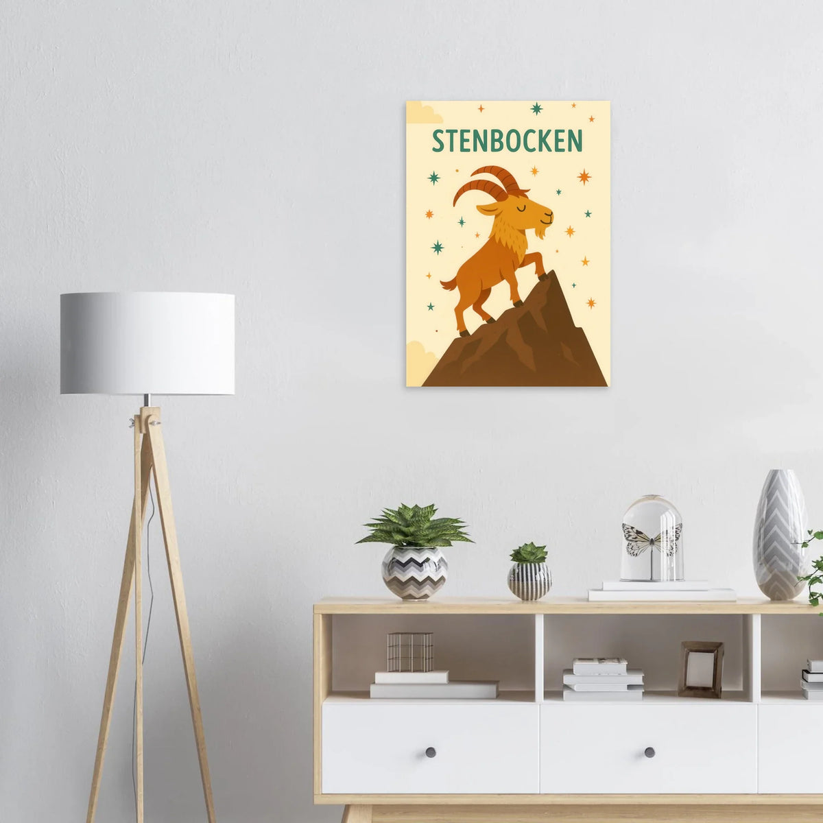 Stenbocken Zodiac Konsttryck: Charmigt Berggetmotiv på Premium Halvblankt Papper