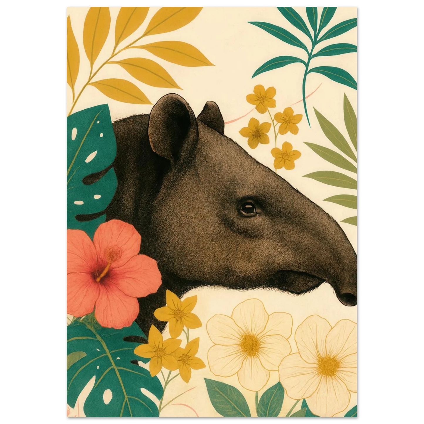 Tropicana Tapir Konstavla – Djurmotiv med Vibrerande Flora