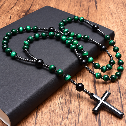 Stone Bead Cross Necklace