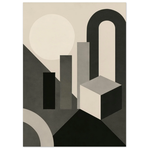 Abstract Geometric Poster - Modern Minimalist Wall Art in Monochrome Hues