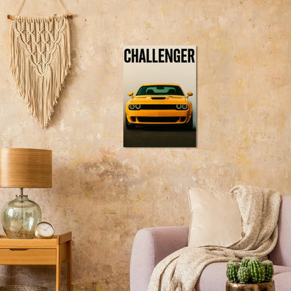 Challenger: Iconic Gul Muscle Car Konsttryck – Premium Halvblank Poster i Flera Storlekar