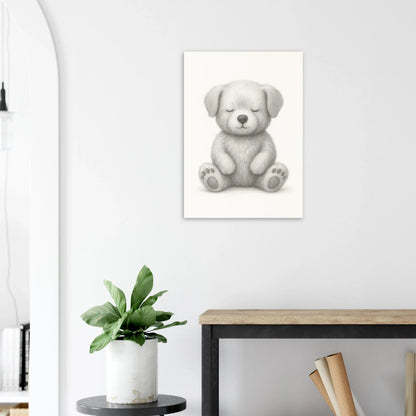 Sleepy Puppy Pencil Sketch Art Print - A Calming & Adorable Nursery Decor Poster